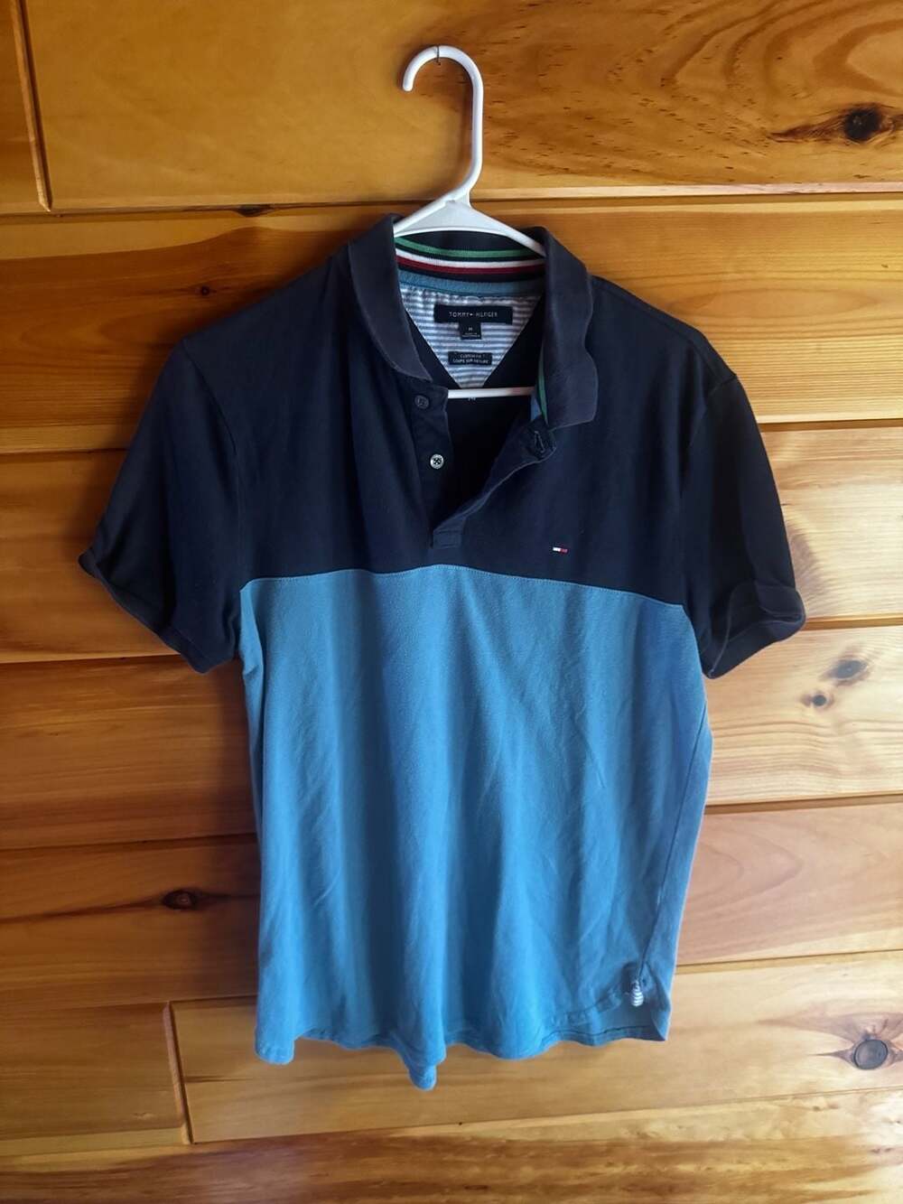 Tommy Hilfiger Navy Blue Colorblock Polo Shirt Size Medium